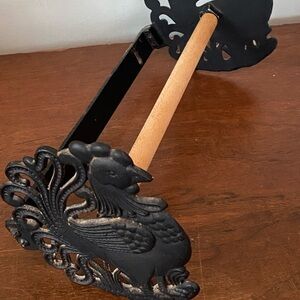 Vintage Cast Iron Roosters Paper Towel Holder